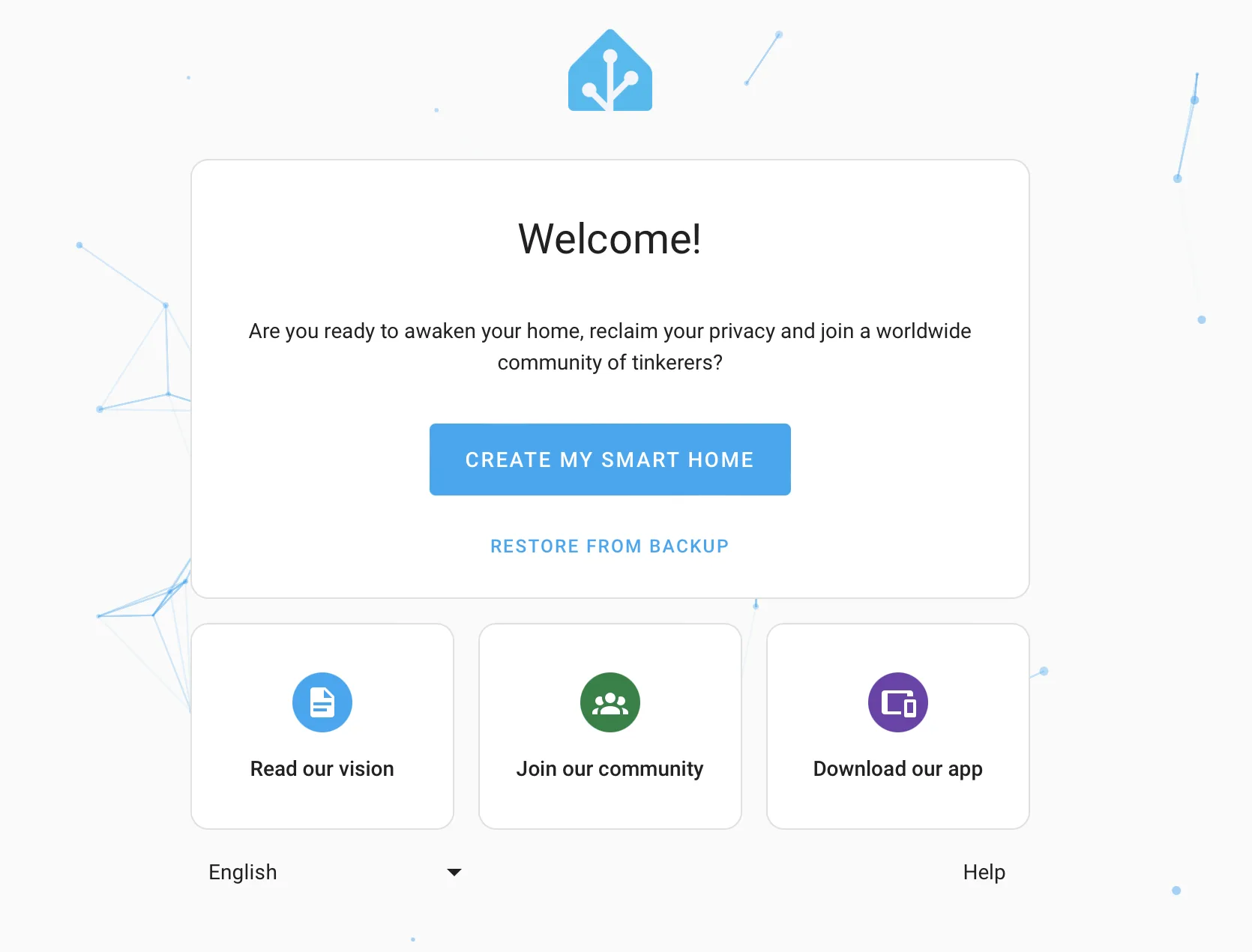 The Welcome to Home Assistant onboarding page