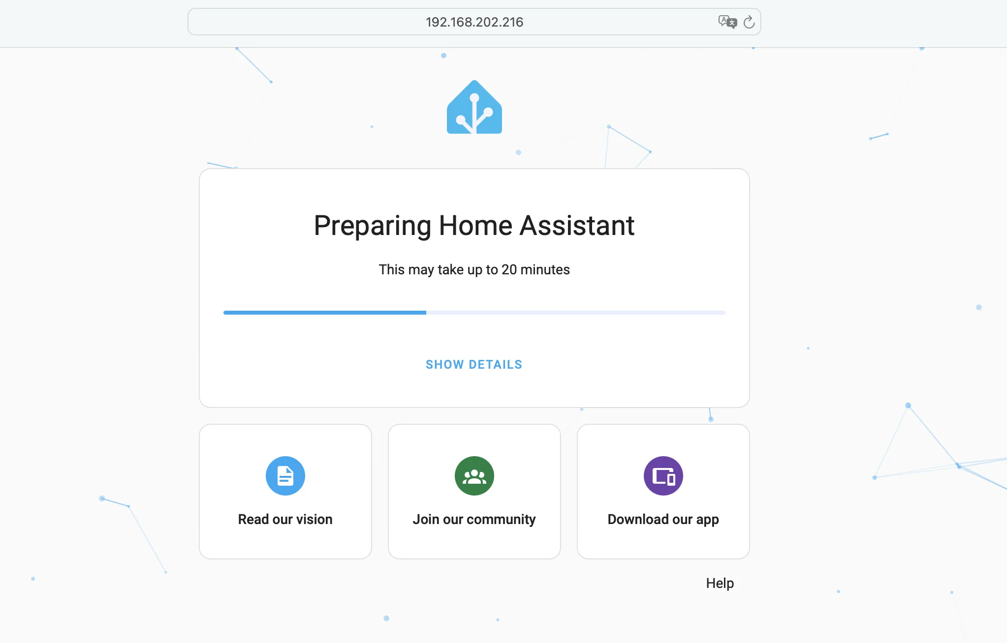 The Home Assistant page showing that Home Assistant is being prepared