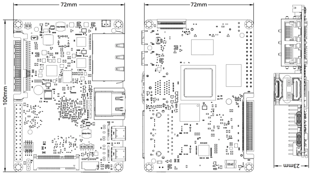 Top, bottom and side outline drawings of Blade 3 with its overall dimensions