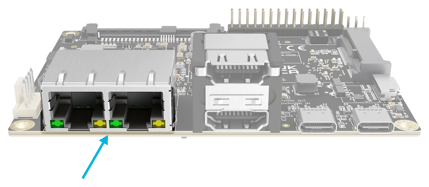 Front edge of Blade 3 with an arrow pointing to the two Ethernet ports